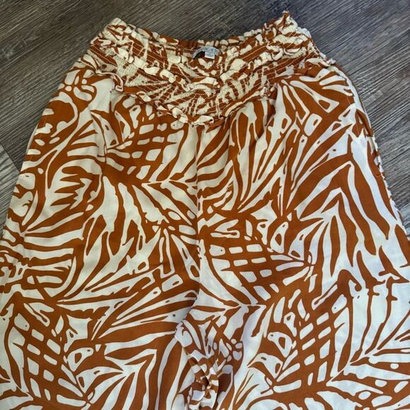 Patrons Of Peace Mustard & White Tropical Print Wide Leg Cropped Pants Sz Small - Picture 2 of 13